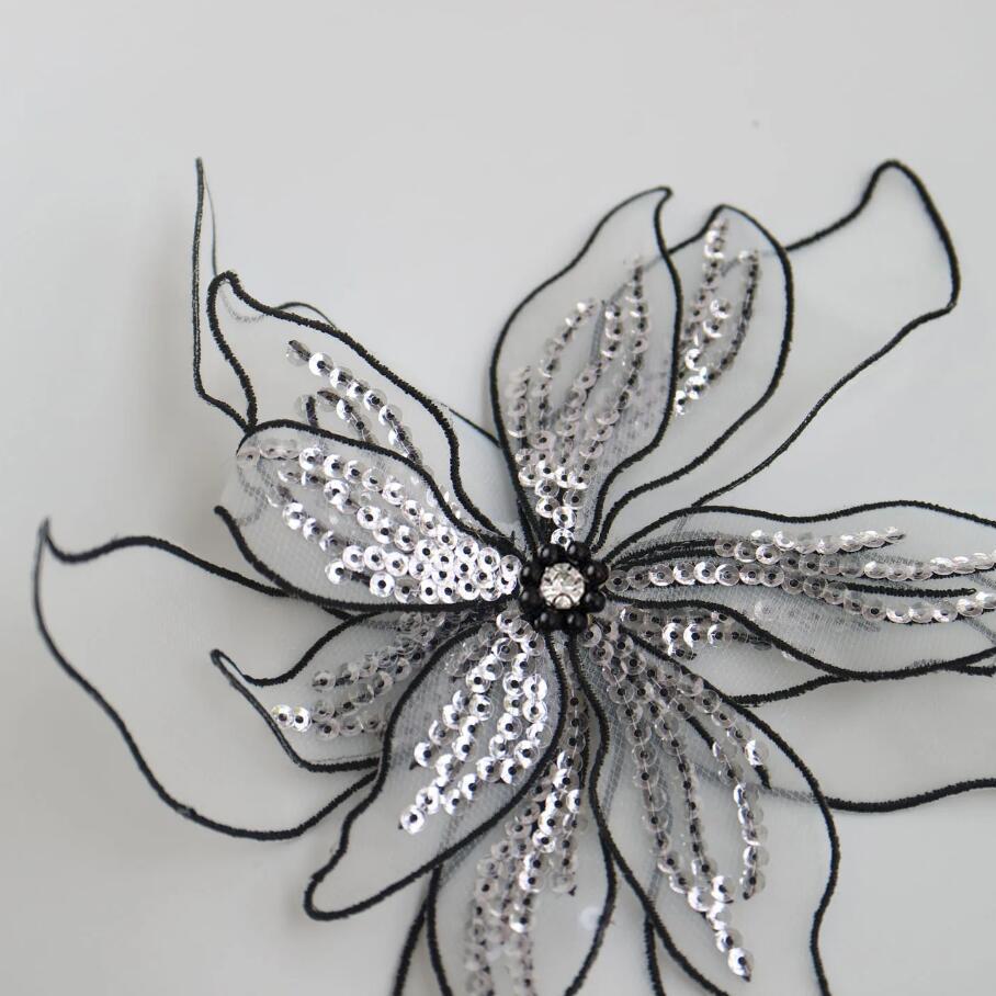 1 buc Negru Alb Floare 3D Plasă Dublu Strat Mărgele de Cristal Brodate Mărgele pentru Unghii Aplicații Decorațiune Patch Rochie de Mireasă