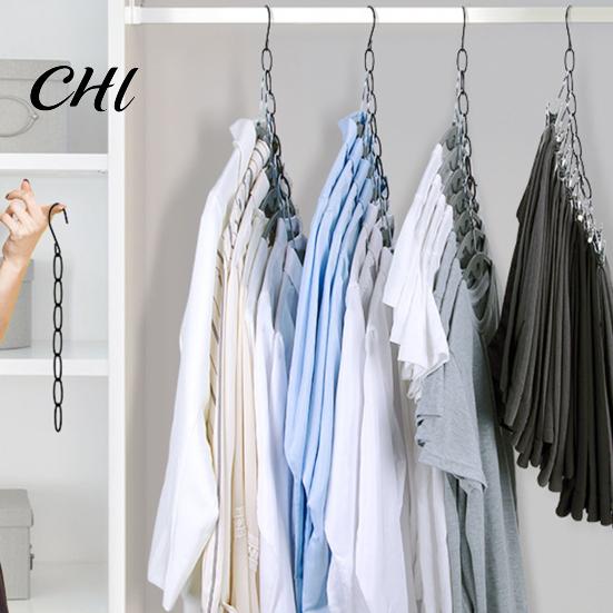 Metal Chain Hanger 6/10Pcs Clothes Organizer with 7 Slots Multiple Hangers in One Collapsible Vertical Space Saving Multifunctional Closet With