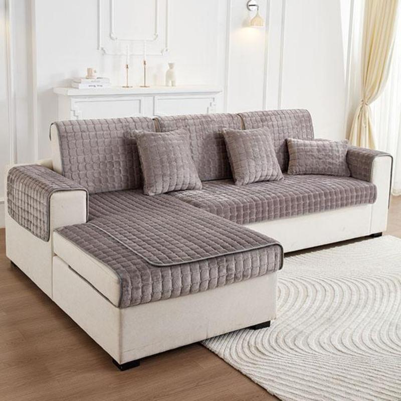 Prosta Poduszka na Sofę Flanelowa Antypoślizgowa Skórzana Poduszka na Sofę Zima Dekoracja Mebli do Salonu Zestaw Sofy Całkowicie Owinięty Ręcznik z Piaskowego Włosia