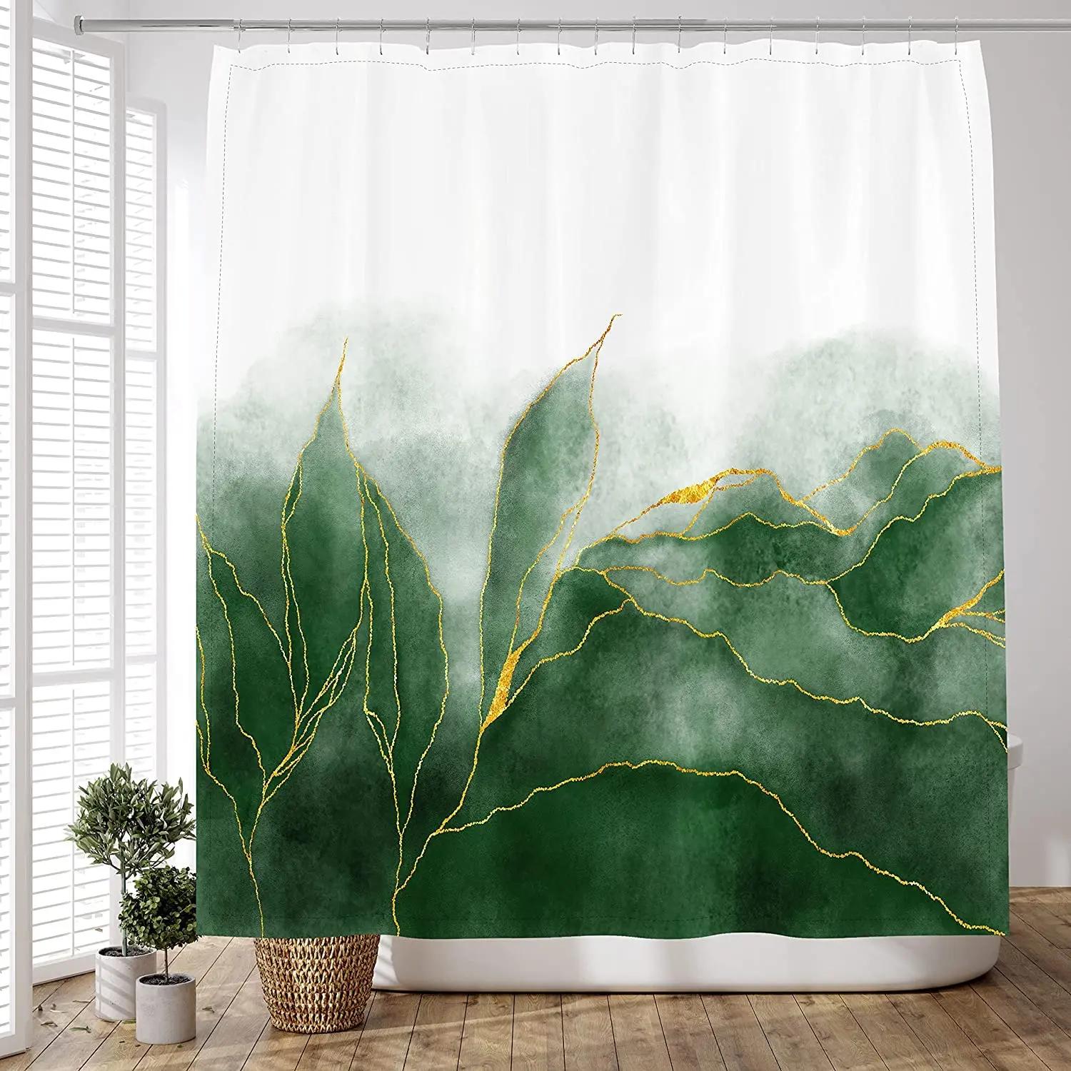 

Unframed Burgundy Marble Shower Curtain Green Gold Modern Bathroom Curtain Art Deco Line Striped Polyester Waterproof Fabric Tri W60H190(CM)-1 Pcs