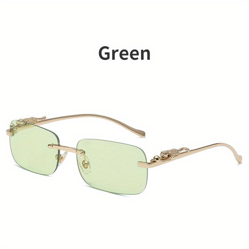 

Модные прямоугольные очки без оправы для мужчин и женщин, роскошный дизайн с золотой металлической окантовкой и пряжкой в виде головы леопарда