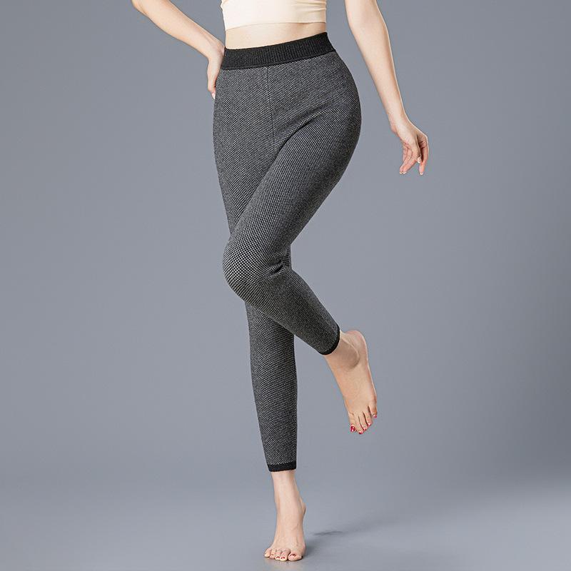 Unisex High-Waisted Thick Wool Pants: Warm Jacquard Knit Base Layer for Winter