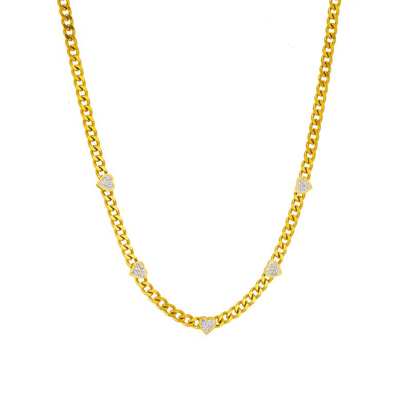 Gold Cuban Link Necklace with Paved Heart CZ, 18K Gold Plated Dainty Chain Choker, Sparkling Punk Jewelry for Women Daily Wear Gift