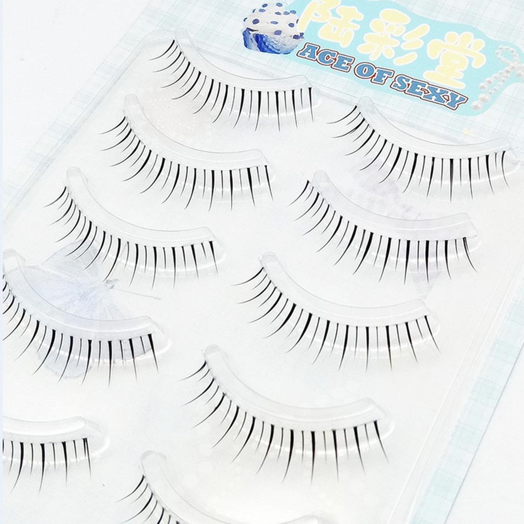 5 Pairs Thai Style False Eyelashes 0.05mm Black 5-8mm Mixed C Curl With Thin Transparent Band Natural Look