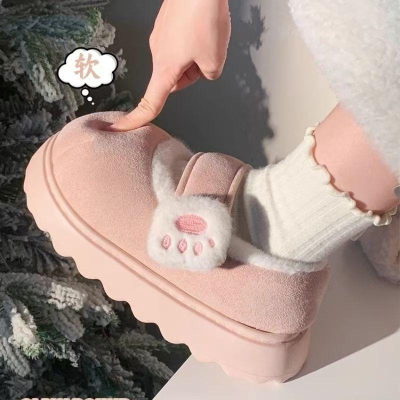 Niedliche Kätzchenpfoten-Klett-Baumwollschuhe für Mädchen zum Tragen im Winter, Samt-Plateau-Einzelschuhe für Mädchen, um ihre Herzen warm zu halten, runde Zehenmütze