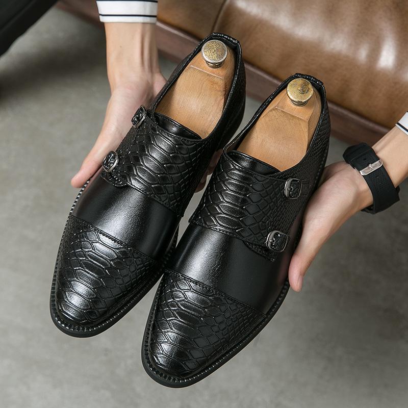 Men s British Style Retro Black Leather Loafers: Large Size Trendy Wedding Shoes 43 чёрный