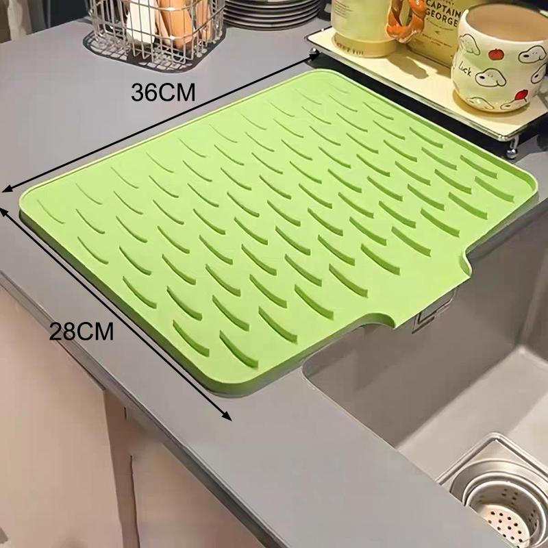 Silicone Dish Drying Mat Tilted Design Water Draining Pad Non Slip Heat Resistant for Kitchen Countertop Organizer M зелёный 1090₽