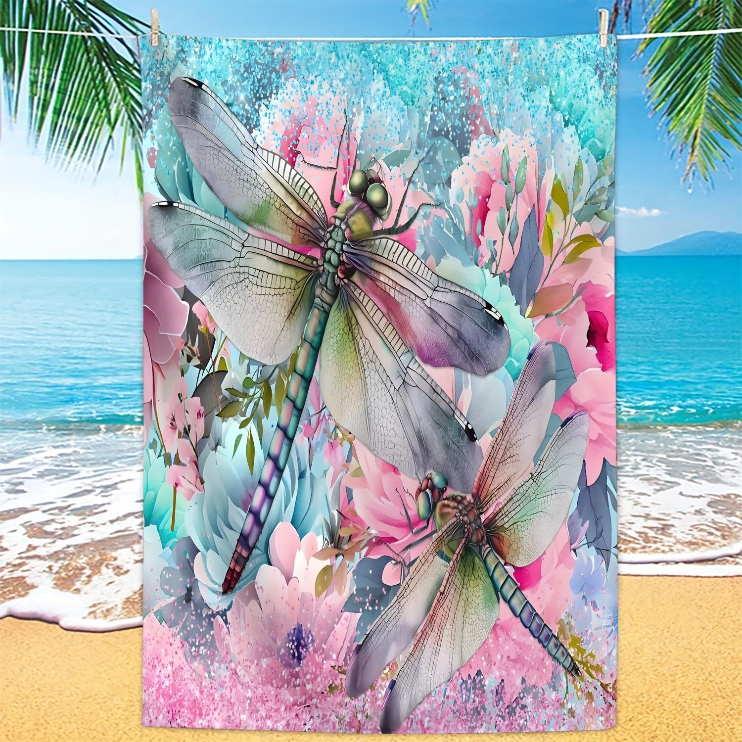 

Powder Ink Dragonfly Pattern Microfiber Beach Towel, Quick-Dry Summer Essential for Seaside W30*H60(CM)