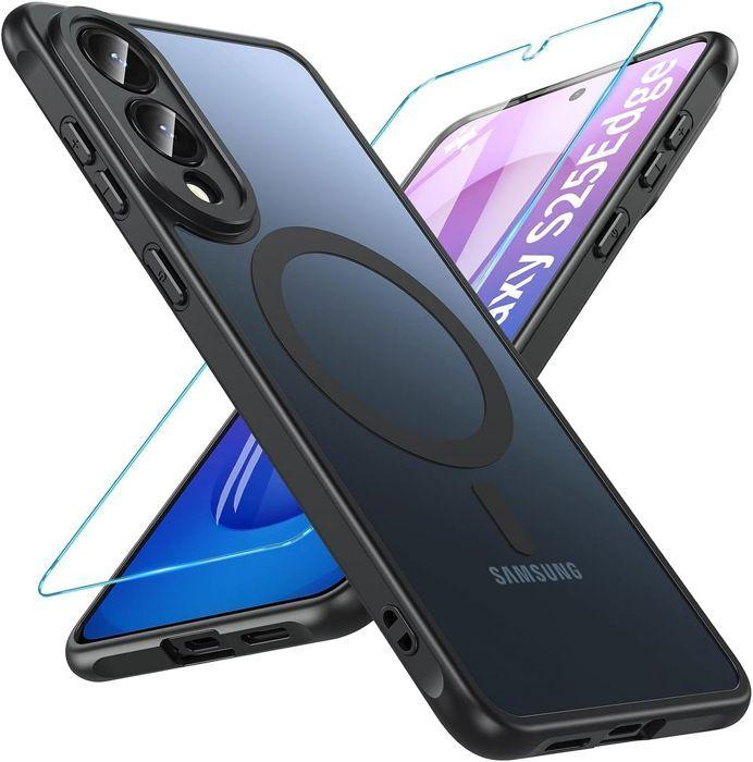 Coque de protection - BOOLING - pour Samsung Galaxy S25 Edge - Noir - Antichoc - Avec cercle magnétique - 2 Verres Trempés