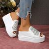 Fashion Aphixta White Wedge Heels Slippers Bling Crystal Design New Woman Shoes Mulers Platform Sandals Peep Toe Slides Plus Size 42
