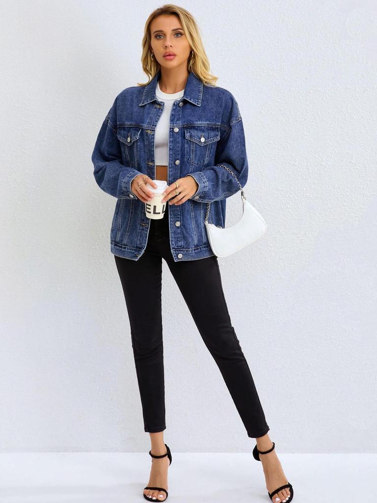 Fashionable Women's Oversized Loose Denim Trucker Jacket
