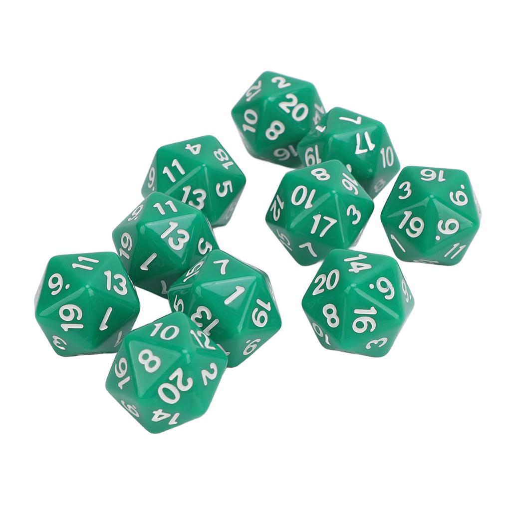 10 Stück Polyedrisches Würfelset Kunststoff Leichtgewicht 20-seitige Würfel für Rollenspiel-Tischspiele Grün