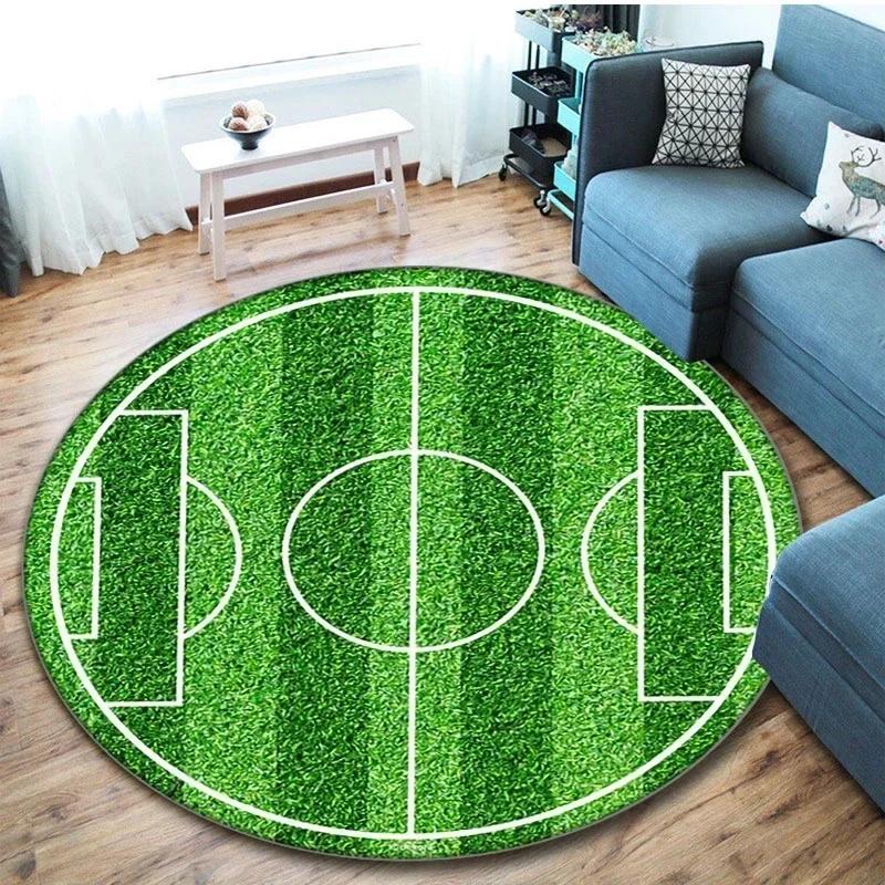 Soccer Round Rug Football Circle Carpet Non-slip Sports Theme Floor Mat for Bedroom Kitchen Living Room Bath Rugs Kids Teen Gift