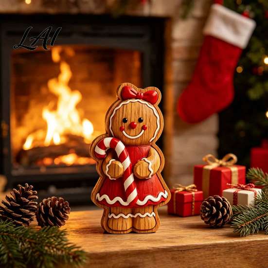 Christmas Gingerbread Man Ornaments Cartoon Wooden Ornament Double-sided Printed Desktop Tabletop Figurines Holiday Decor Decorative Craft for Home