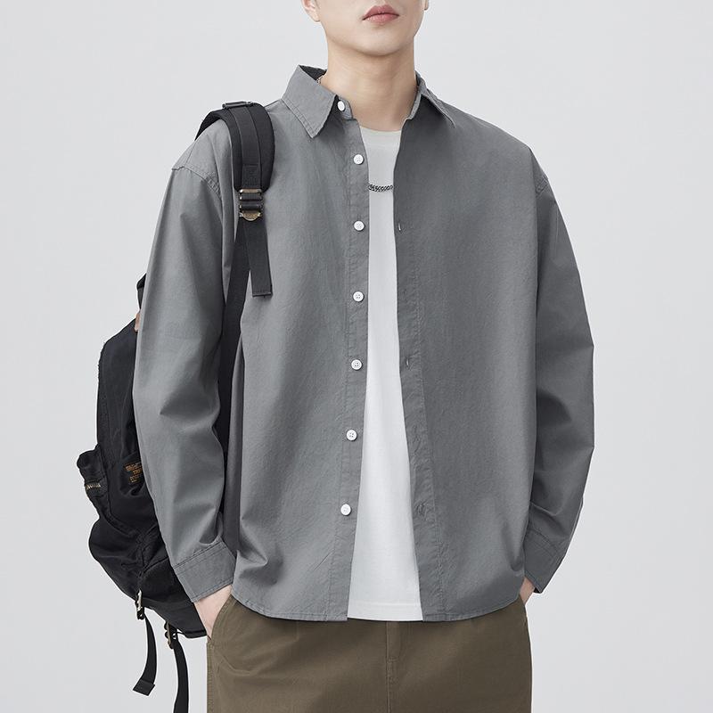 New Japanese Retro Spring Long-sleeved Casual Shirt Men's Pure Cotton Shirt American Style