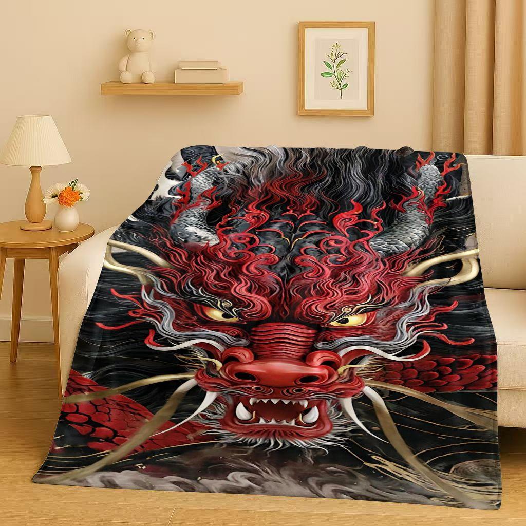 HD Yin Yang Element Dragon Chinese Loong Cartoon Flannel Blanket,Ultra Soft Warm Plush Throw for Home Bedroom Bed Sofa Cover Kid