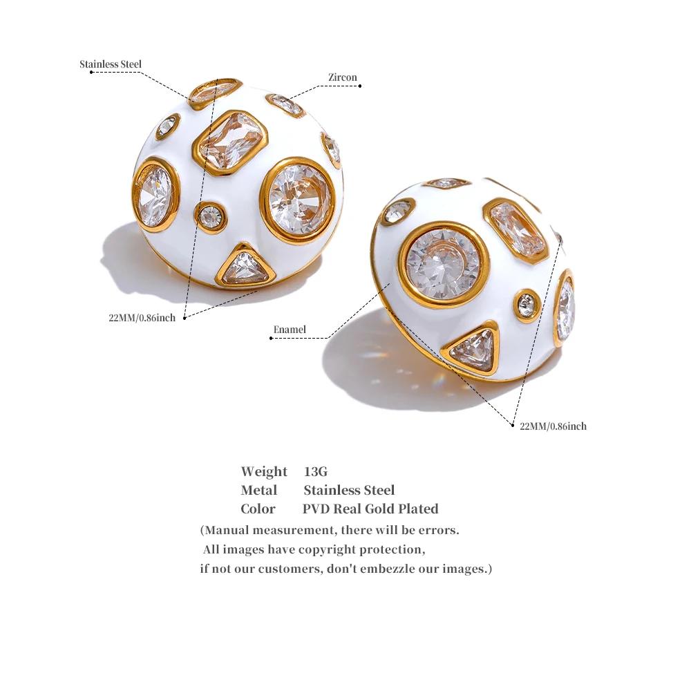 Eetit Ohrstecker aus Edelstahl mit weißem Emaille und eingelegtem Zirkonia-Anhänger für Damen, modischer, wasserdichter Schmuck