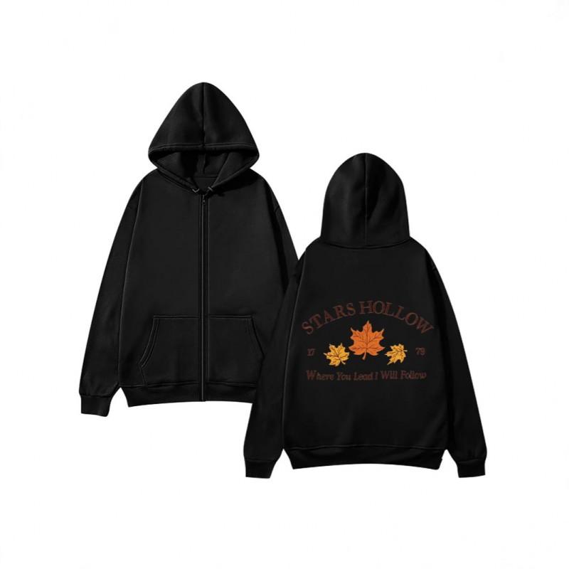 Unisex Zip-Up Hooded Sweatshirt With Print Design Casual Long Sleeve Pullover