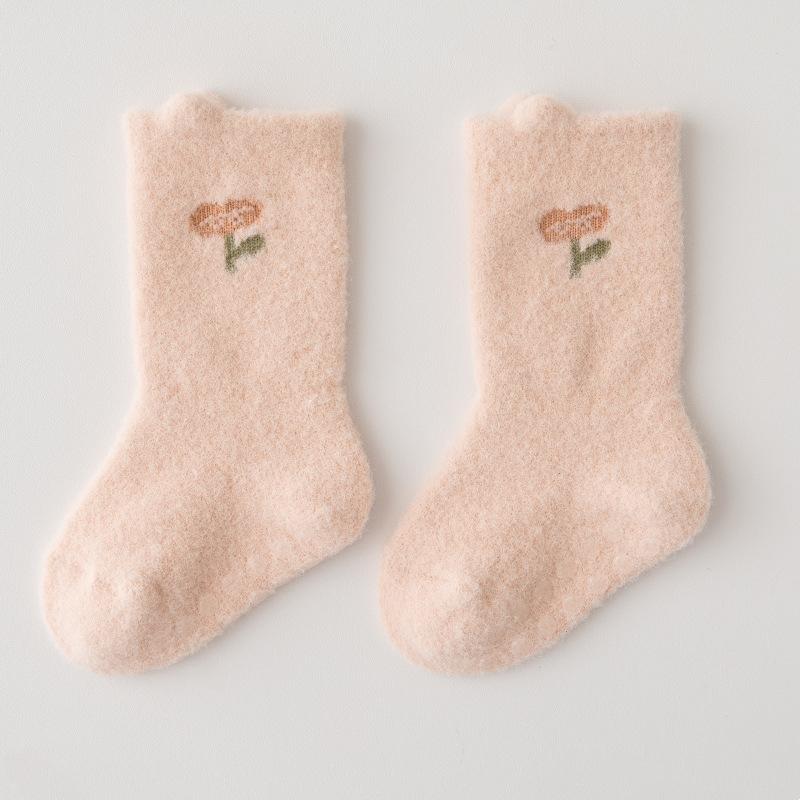 Newborn Baby Socks Autumn Winter Plush Warm Mid Tube Socks For Toddler Girl Cute  Bear Dog Non-slip Floor Socks