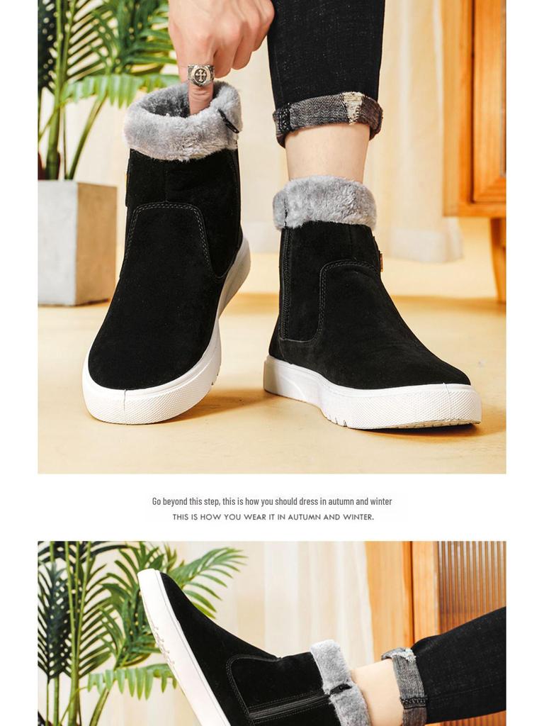 Men's High-Top Snow Boots - Velvet-Lined, Warm Leather, Fur, Slip-On, Winter Cold-Proof.