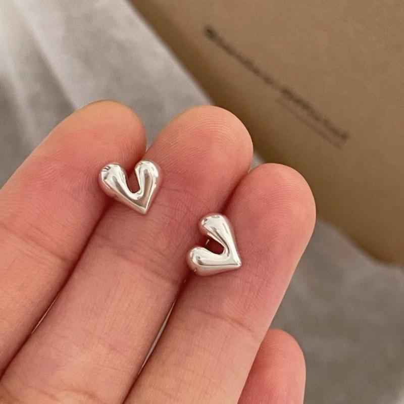 Alien Heart Peach Stud Earrings, S925 Sterling Silver, Sleep-Friendly, Cute & Simple Design for Women 925 Silver