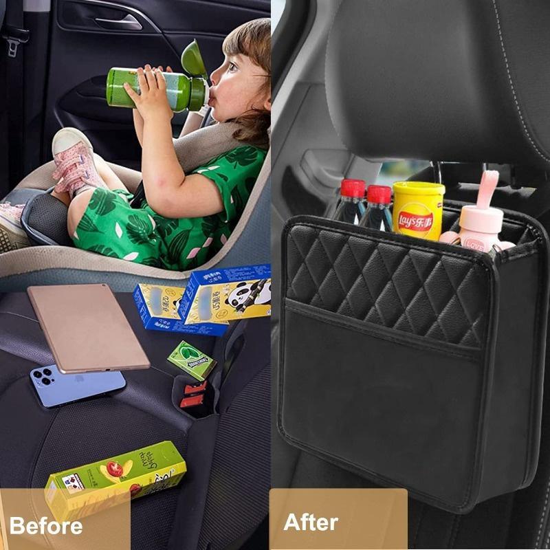 Faux Leather Car Back Seat Organizer Protector with Hanging Storage Bag - Vehicle Interior Organizing Solution