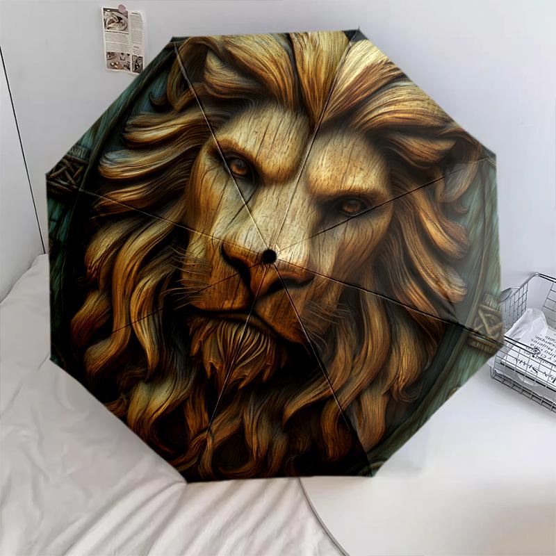 Lion Pattern, Automatic Folding Umbrella, Portable and Foldable Design, 8 Ribs, a Christmas or Birthday Gift.