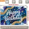 2D Birthday Photography Backdrop Blue Gold Watercolor with Star and Confetti Background