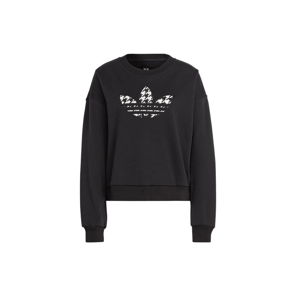 Adidas Originals Trefoil Logo Print Crew Neck Sweatshirt Women Tops Black IC5147