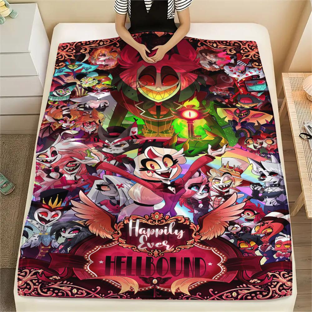 1Pc Hazbin Hotel Print Flannel Blanket, High Quality Comfortable for All Seasons, Home Decor, Warmth and Comfort, Perfect for Christmas Gifts