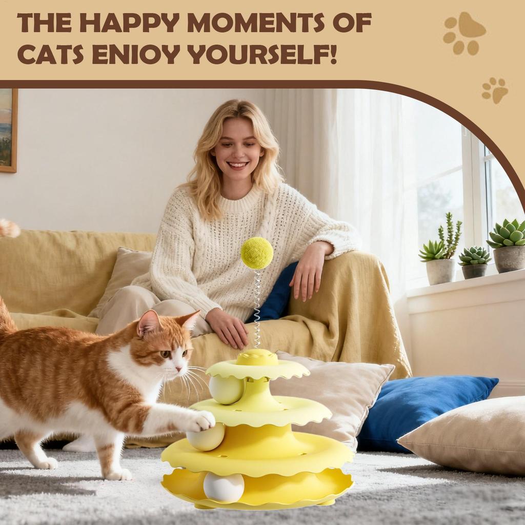 Ball Track Cat Toy 3-Level Roller Tower Cat Toy Roller For Living Room Bedroom Kitchen Porch Entryway Apartment Corner Play Area