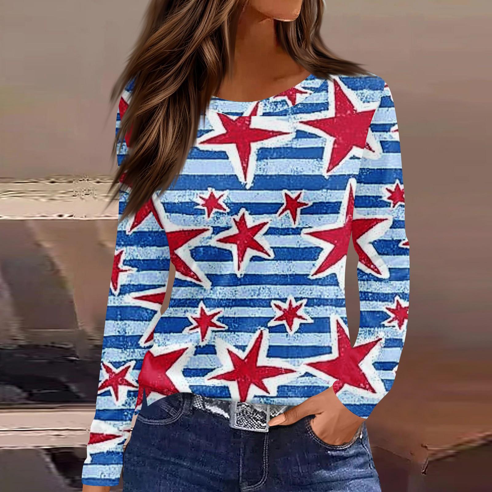 

Женская мода с разрезом по низу и принтом «День независимости» с круглым вырезом и длинными рукавами XL