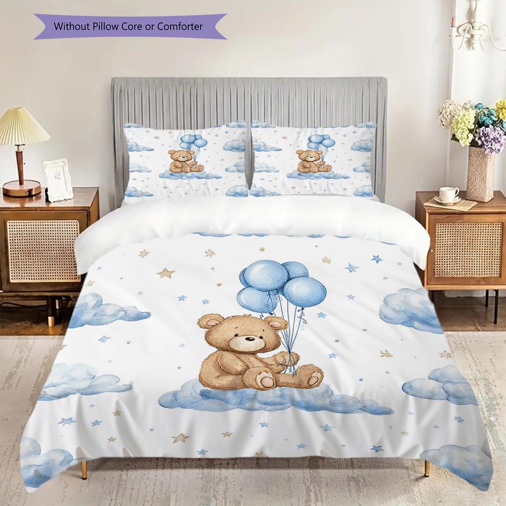 Bettwäsche-Steppdecken-Set mit Teddybär-Muster Bettdeckenbezug Kissenbezug Heimdekoration Geburtstagsgeschenk (1 Bettbezug + 2 Kissenbezüge, ohne Füllung)