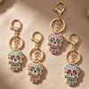 Halloween Skull Keychain Charm, Floral Skull Bag Charm with Alloy Hardware, Lobster Clasp and Round Key Ring for Keys