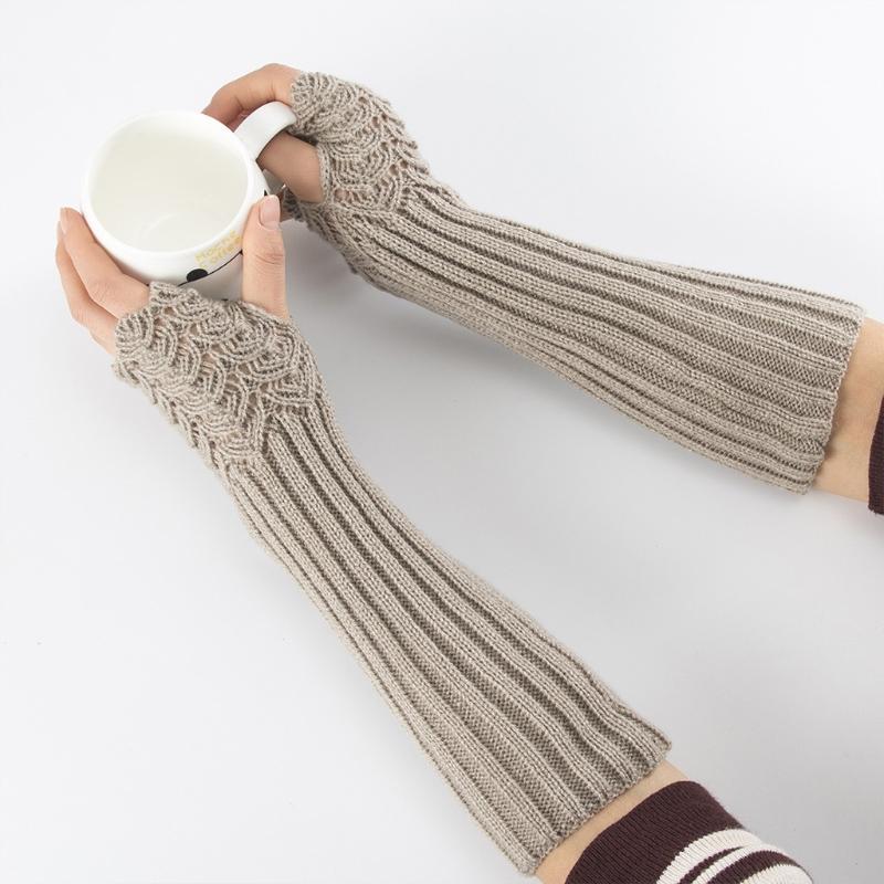 Half Finger Gloves for Typing Winter Knit Gloves with Thumb Holes Unisex Half Finger Mittens Stretchy Warm Long Gloves