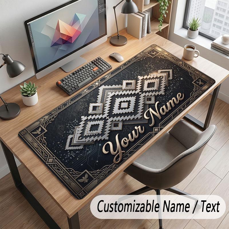 Abstract Geometric Theme Customized Mouse Pad Personalized Print Name Text Desk Mat For Home Office Table Decor