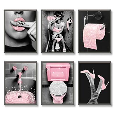 Modisches und sexy Mädchenposter, Bar, Leinwand, glänzendes Toilettenpapier, modernes Wandbild, Badezimmerdekoration