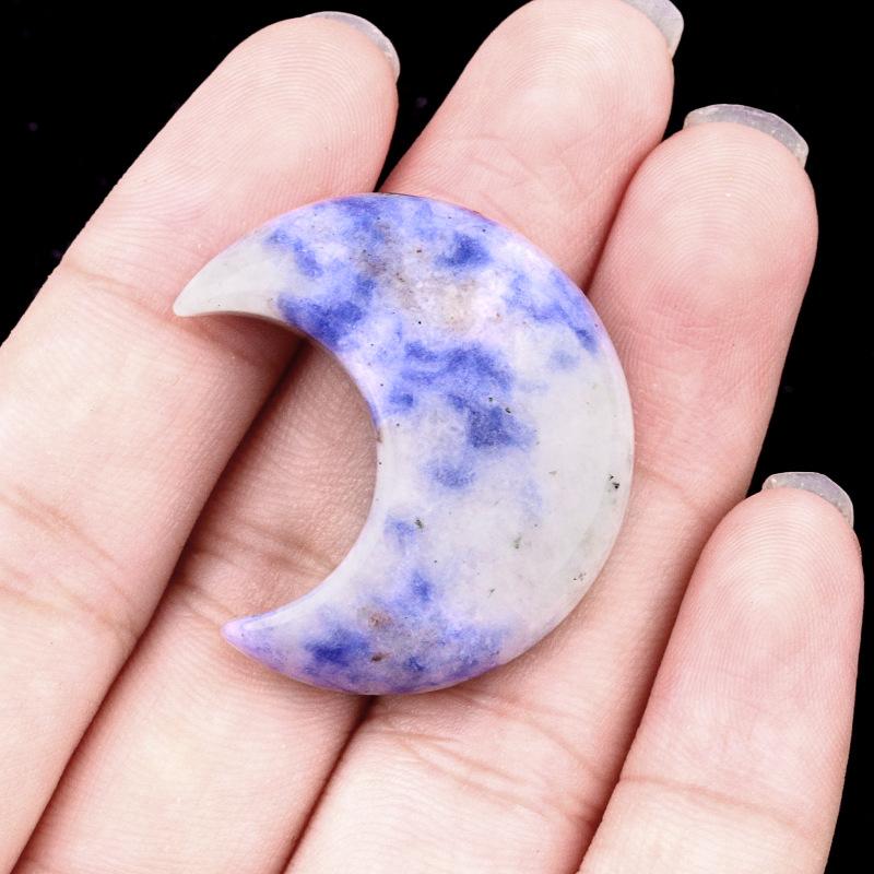 1pc Moon Shaped Worry Stones Natural Carved Gemstones Chakra Balancing Reiki Healing Crystals Home Decor Gifts