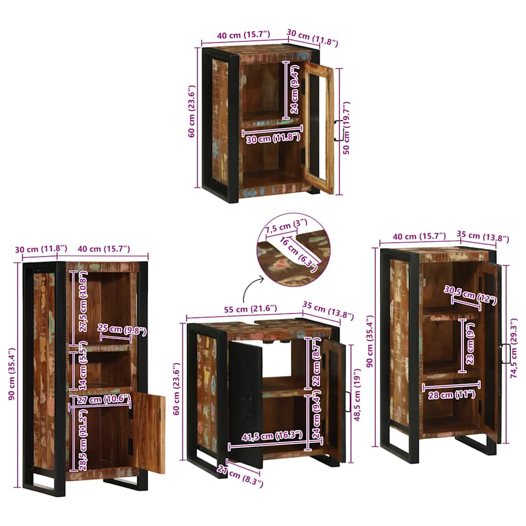 Bathroom Furniture Set with Shelf 4 pcs Multicolored Solid Reclaimed Wood