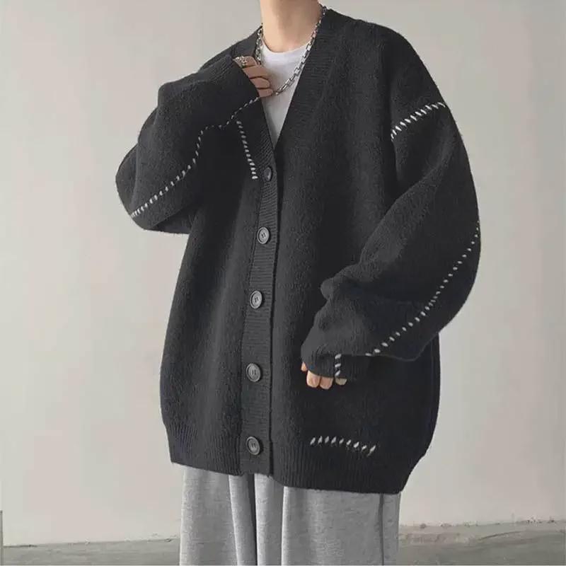 Unisex V-Neck Loose-Fit Knitted Cardigan Sweater