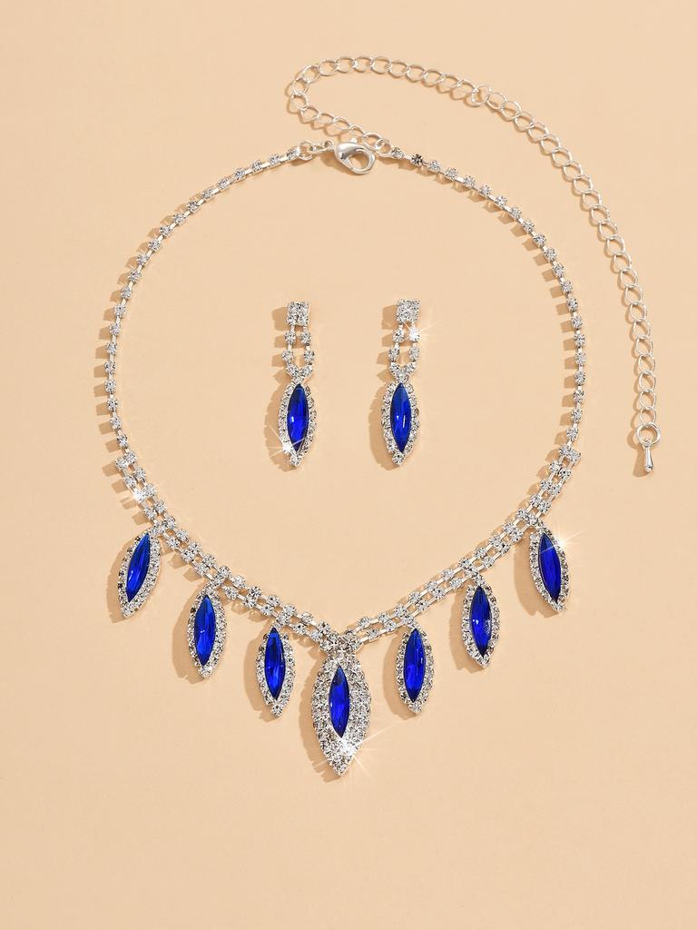 3PC Women's Fashion Copper Inlaid Claw Chain Water Drop Necklace Earrings Zircon Set Wedding Party Festival Gift-8310