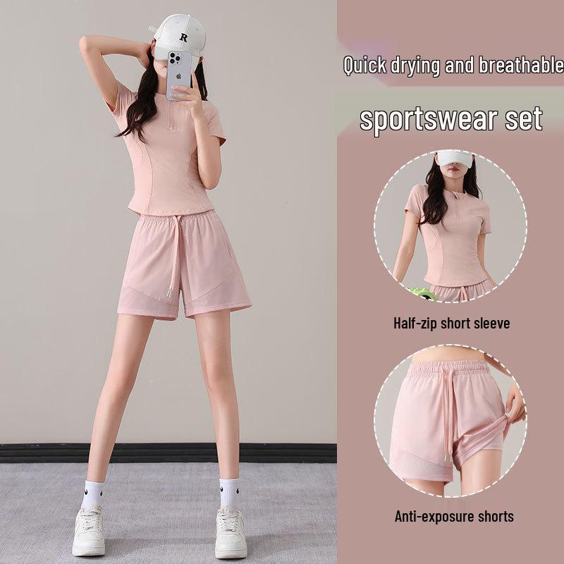 Women's Summer 2025 Quick-Dry Casual Black Fitness Yoga Top & Shorts Set