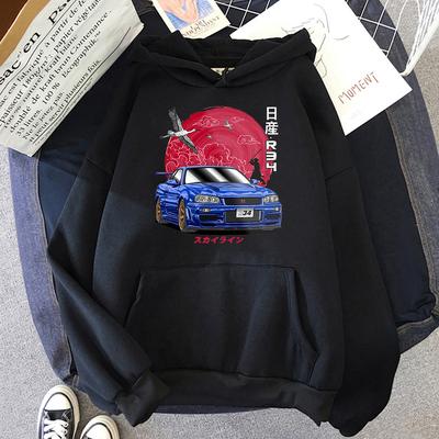 Japanese Streetwear Anime Men Sweatshirts for JDM Car Skyline GT-R R34 Initial D Hoodie Casual Long Sleeve Tops Oversized Hoody