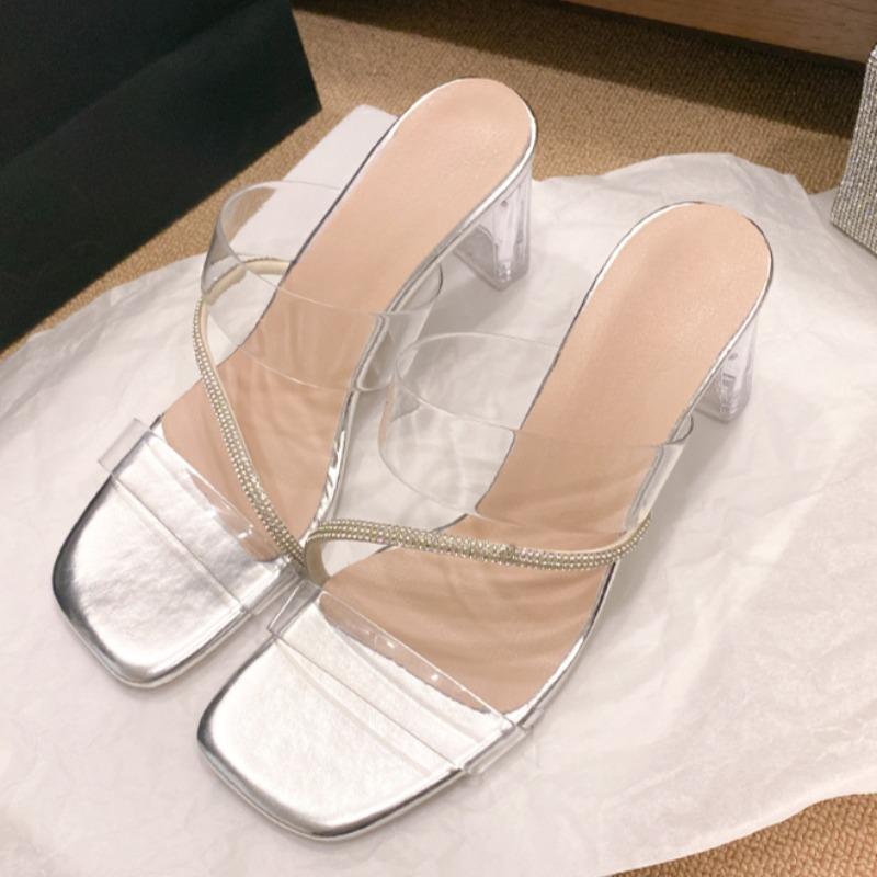Fashion Summer New Ultra-high Heel Sandals Women Fashion Square Head Transparent Strap Anti-slip Wear-resistant High Heels