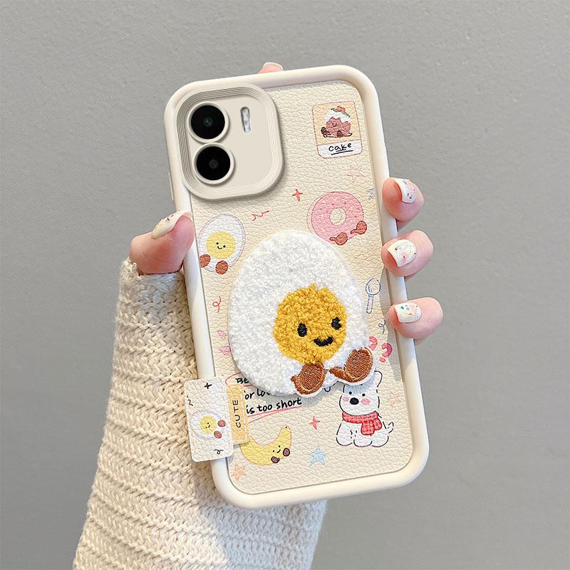 KEYSION Cartoon Cute Plush Embroidery Case for Redmi A2 A1 with Lanyard Silicone Shockproof Phone Cover for Xiaomi Redmi A1 A2