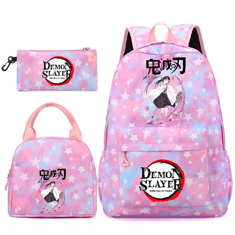 3 st/set Tecknad Demon Slayer Tryckt Ryggsäck Handväska Pennskrin för Tonåring Student Flicka Pojke Skolväska Stor Kapacitet Vattentät Resväska Gåva