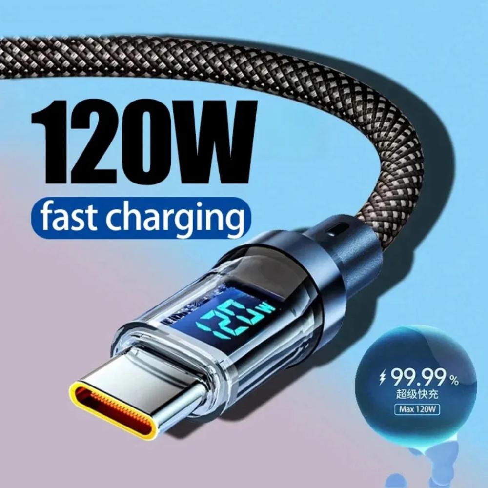 

120 Вт светодиодный цифровой дисплей быстрая зарядка USB-кабель типа C для Samsung Xiaomi POCO Redmi Huawei быстрая зарядка шнур данных