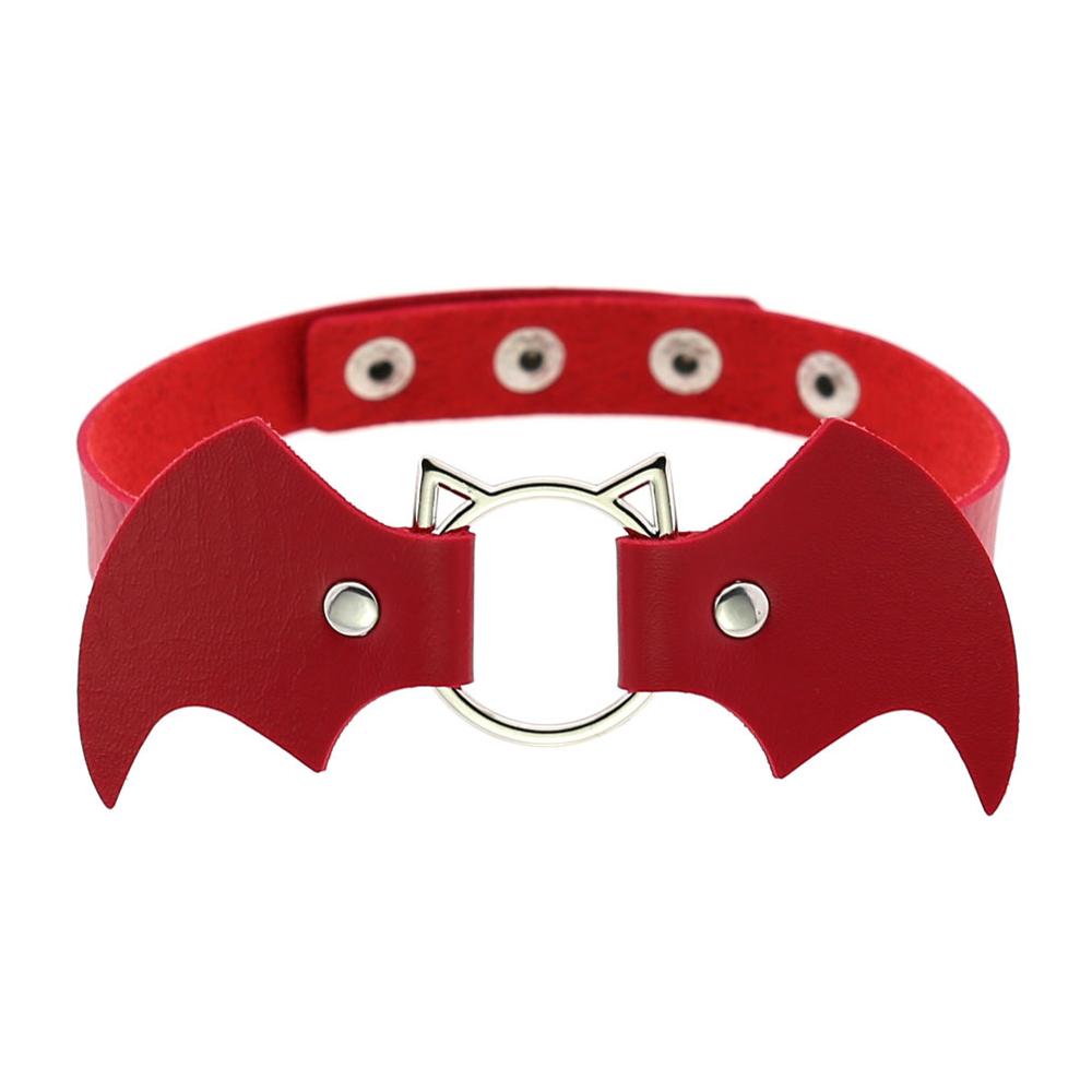 DIEZI Vintage Punk Gothic Harajuku Cosplay Black White PU Leather Bat Choker Necklace For Women Men Statement Necklaces Jewelry