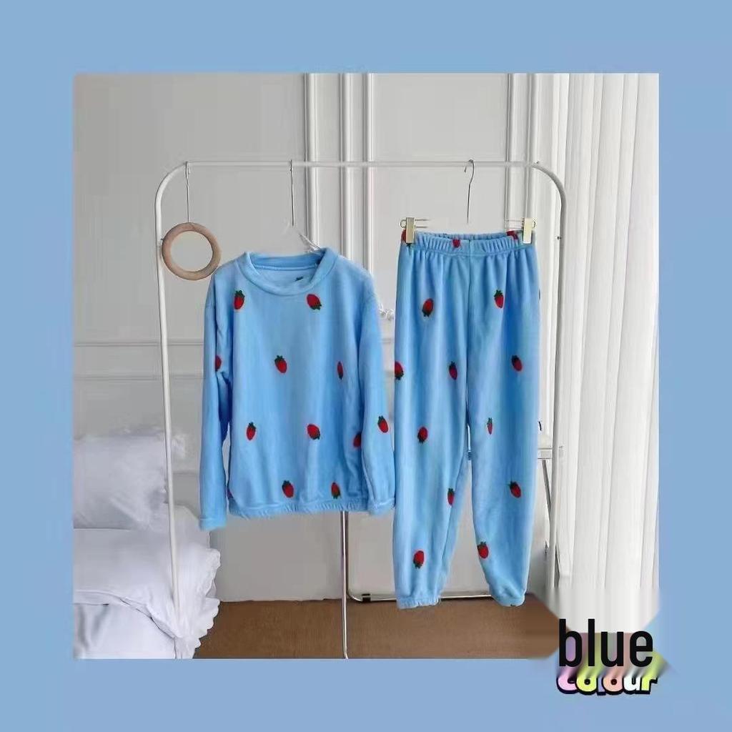 Damen Flanell Pyjama Set, verdickt: Gemütlicher Korallenfleece Langarm Hausmantel für Herbst und Winter.