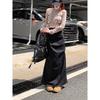 Cotton Blend High Waist Pleated Split Midi Skirt For Women Spring Summer